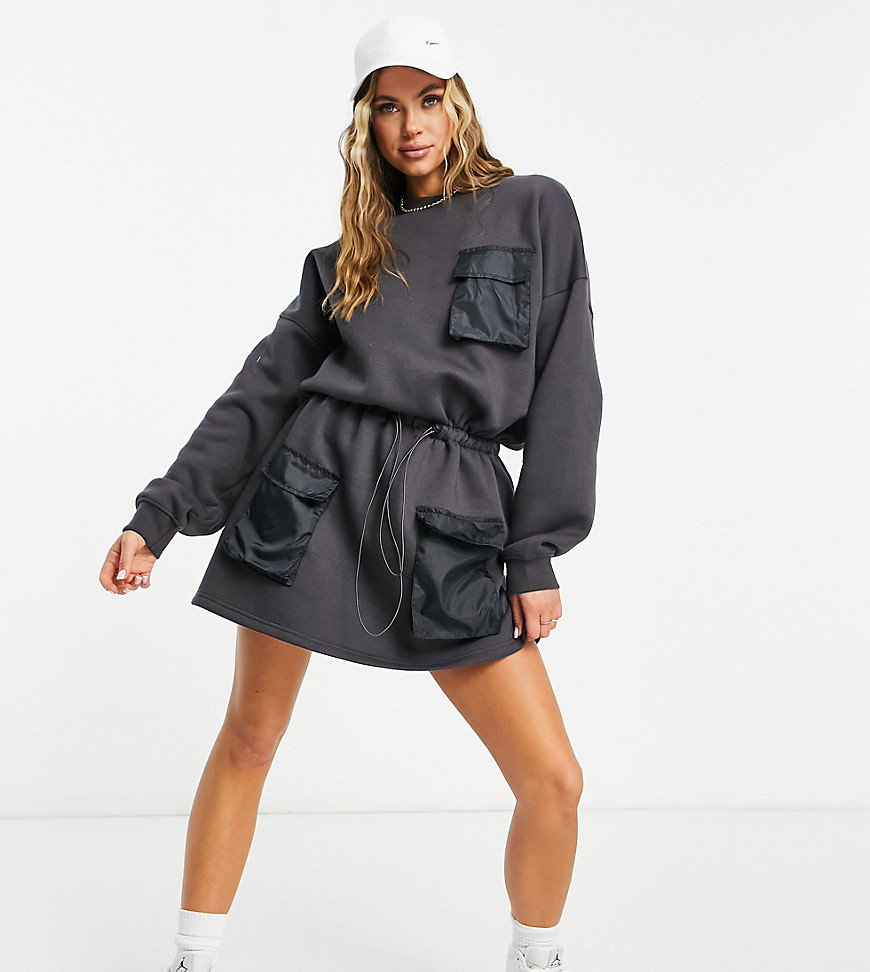 Missguided sweater dress with drawstring in black