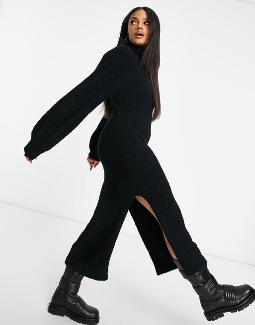 Missguided sweater dress with side slit in black ASOS