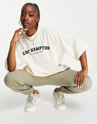 Femme Missguided - T-shirt à inscription East Hampton - Crème