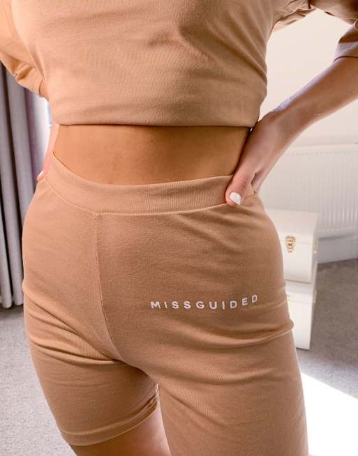 Missguided t-shirt and legging short set in camel