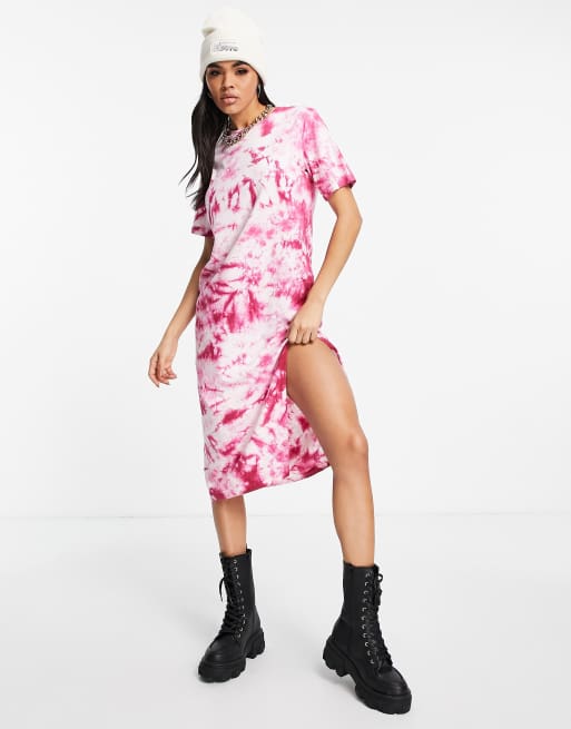 Missguided t-shirt midi dress in pink tiedye, 2 of 4