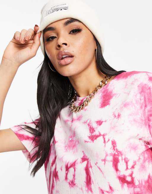 Missguided t-shirt midi dress in pink tiedye, 4 of 4