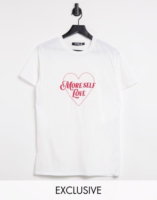 Missguided t-shirt with more self love slogan in white