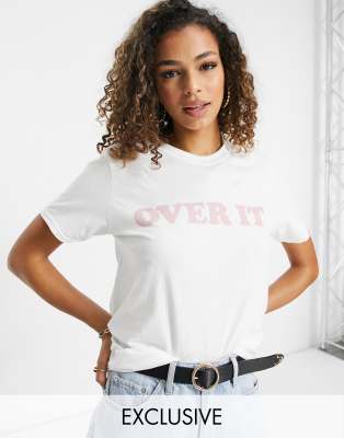 Missguided t-shirt with over it slogan in white