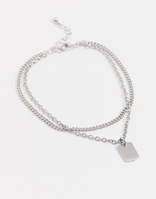 Missguided tag anklet in silver