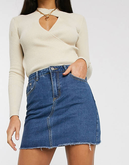 Missguided Tall a-line denim mini skirt in blue | ASOS