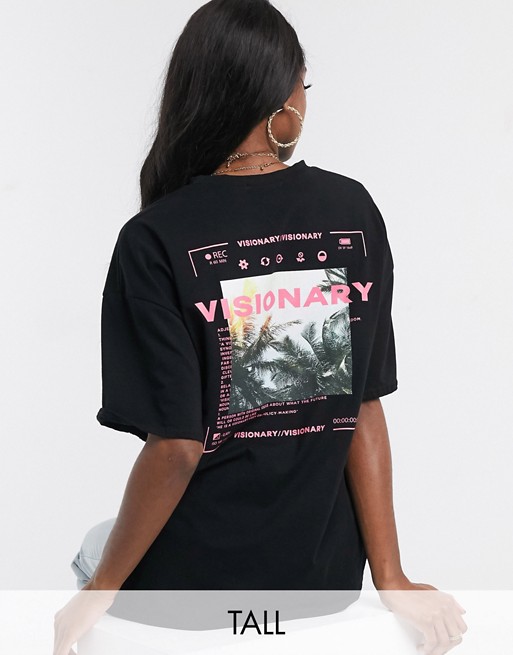 Missguided Tall back graphic oversized t-shirt in black