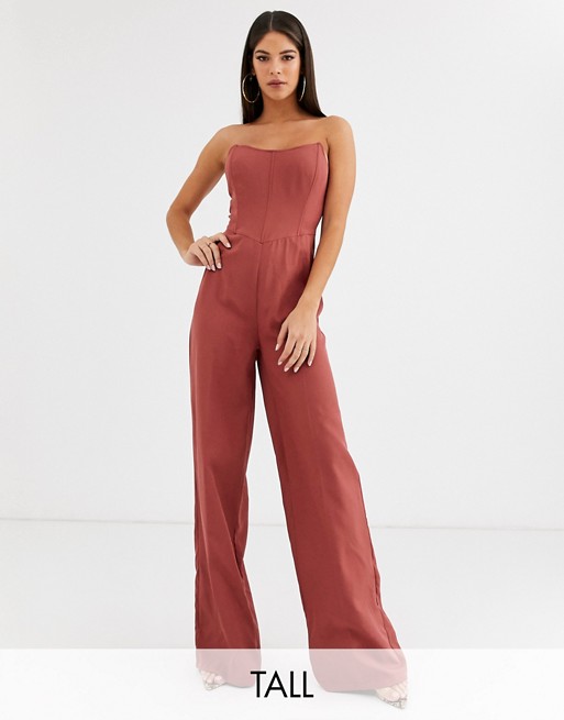 Missguided Tall bandeau wide leg jumpsuit in pink