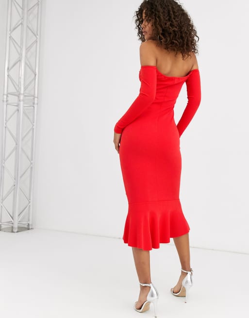 Red fishtail 2024 dress midi