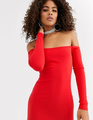 missguided bardot fishtail midi dress