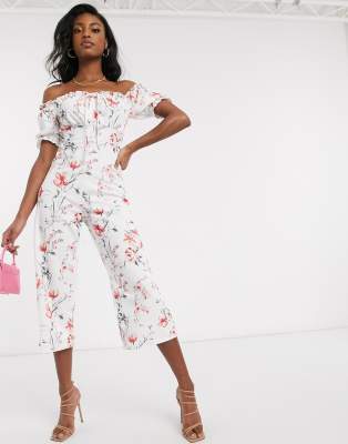 white floral bardot jumpsuit