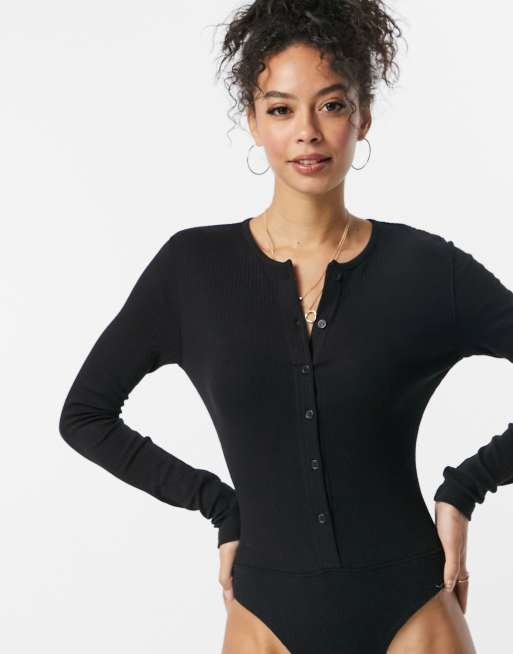 Missguided, Recycled Tall Rib Button Detail Bodysuit