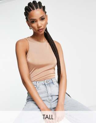 Missguided Tall basics seamless racer neck bodysuit in camel-Neutral