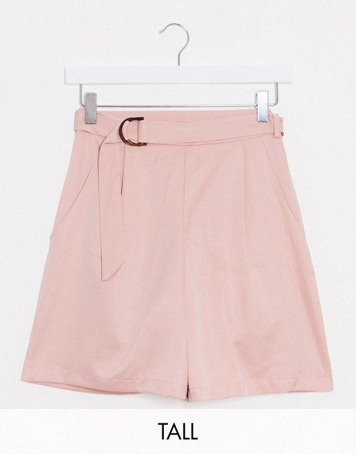 Missguided Tall belted shorts in pink