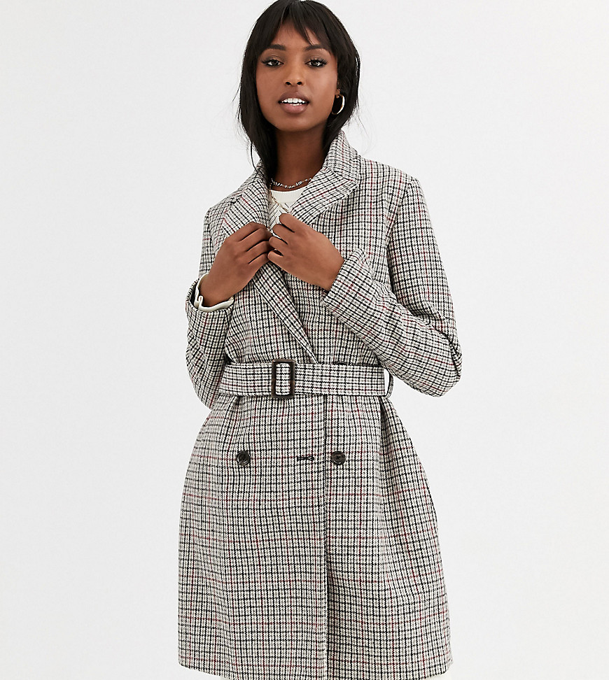 Missguided Tall belted trench coat in check print-Multi
