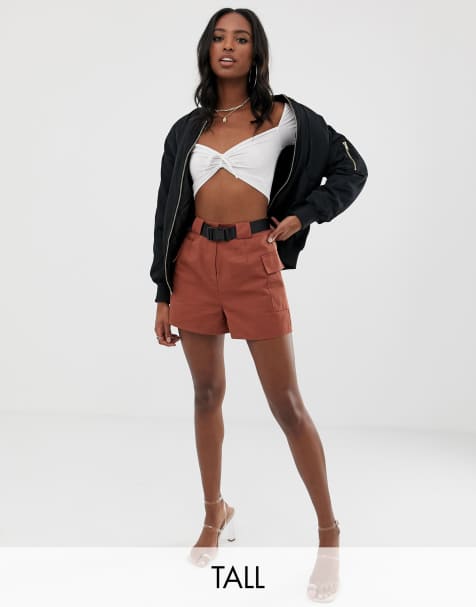 Missguided Tall belted utility shorts in rust