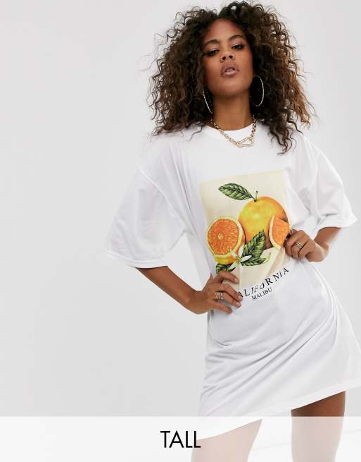 Missguided – Tall – Biały T-shirt oversize z nadrukiem pomarańczy