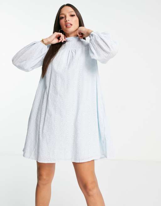 Missguided Tall - Blå broderet smockkjole, 3 af 4
