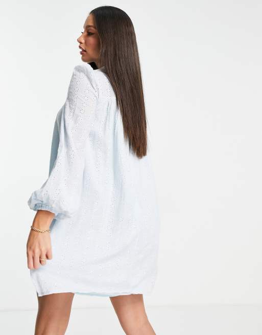 Missguided Tall - Blå broderet smockkjole, 4 af 4