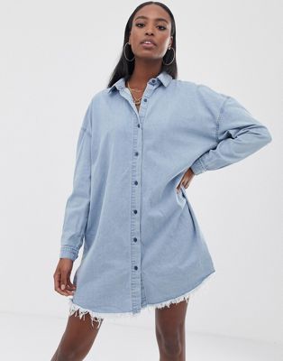 Missguided Tall – Blå skjortklänning i denim och oversize-modell-Svart