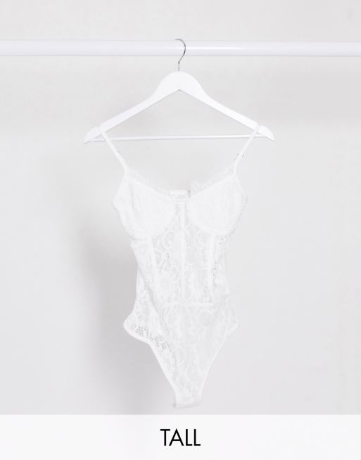 Missguided Tall - Bodysuit in pizzo con dettagli tubolari bianco