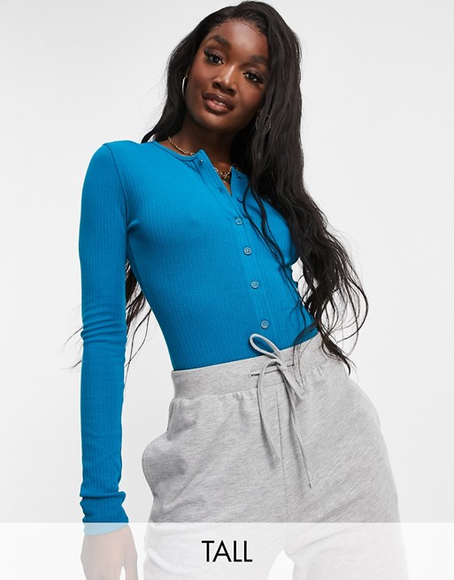 Missguided Tall bodysuit with button front in teal