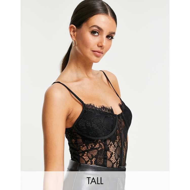 Petite Black Strappy Lace Cupped Bodysuit, Black from Missguided