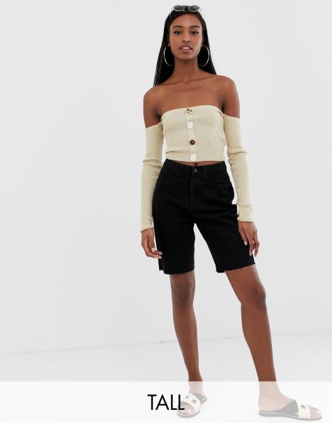 Missguided Tall boyfriend shorts with raw hem in black