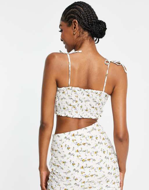 Missguided Tall - Brassière d'ensemble à bretelles nouées et imprimé fleuri - Blanc, 2 de 4