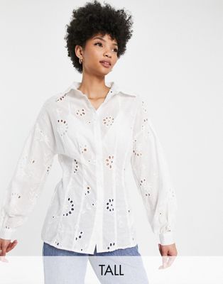 Missguided Tall broderie corset shirt in white - ASOS Price Checker