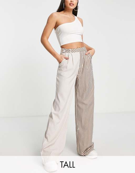 Missguided Tall - Broek met contrasterende gingham ruit in bruin