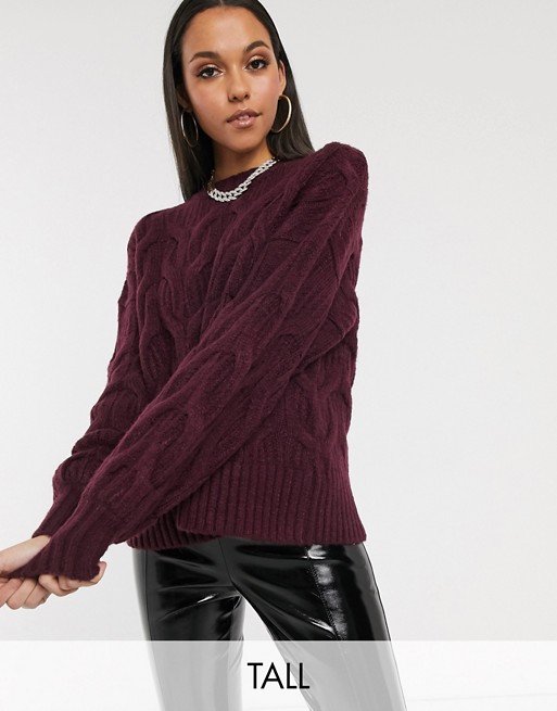 Missguided Tall cable knit jumper in burgundy | ASOS