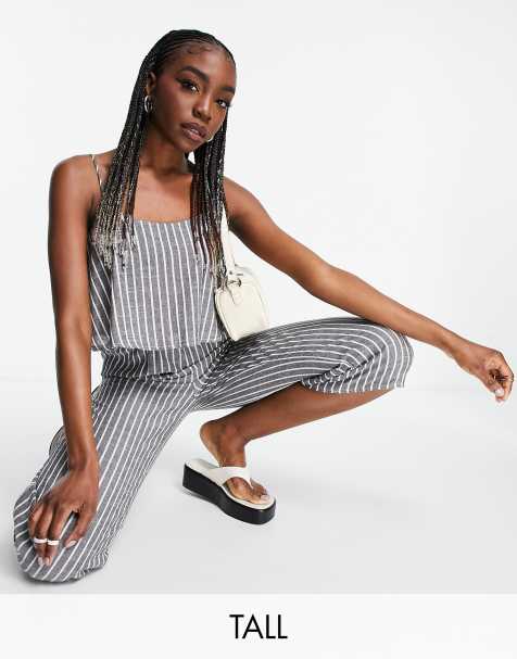 Missguided Tall cami culotte jumpsuit in grey stripe - view 1