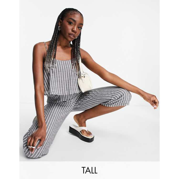 Missguided Tall cami culotte jumpsuit in grey stripe ASOS