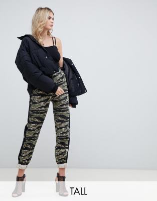 Missguided Tall cargo pant with side stripe in green camo-Multi