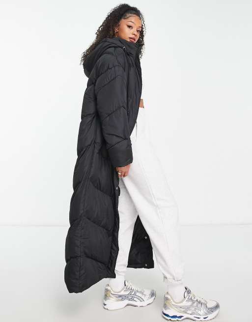 Missguided hooded maxi online padded jacket in black