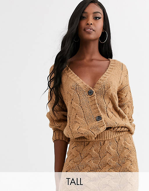 Missguided Tall co-ord cable knit cardigan in camel | ASOS