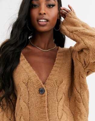 camel cable knit cardigan