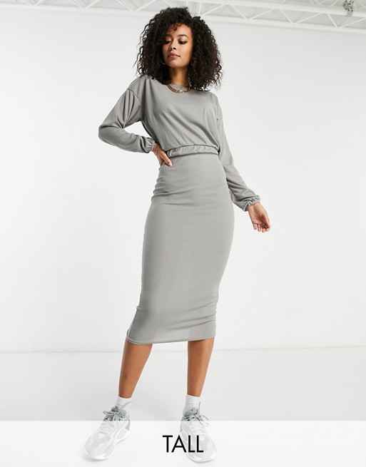 Missguided Tall co-ord crop top and midaxi skirt set in grey