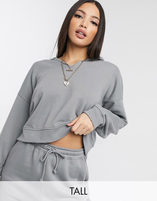 Missguided Tall co-ord cropped hoodie with notch neck in grey