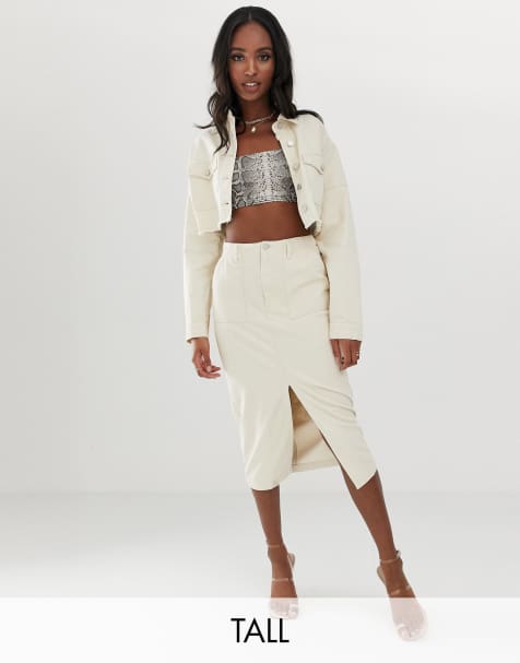 Missguided Tall co-ord denim midi skirt in ecru