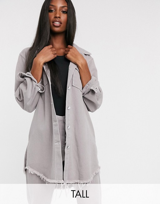 Missguided Tall co-ord denim shirt in grey