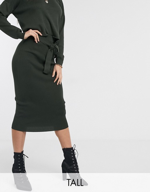 Missguided Tall co-ord knitted midi skirt in dark khaki