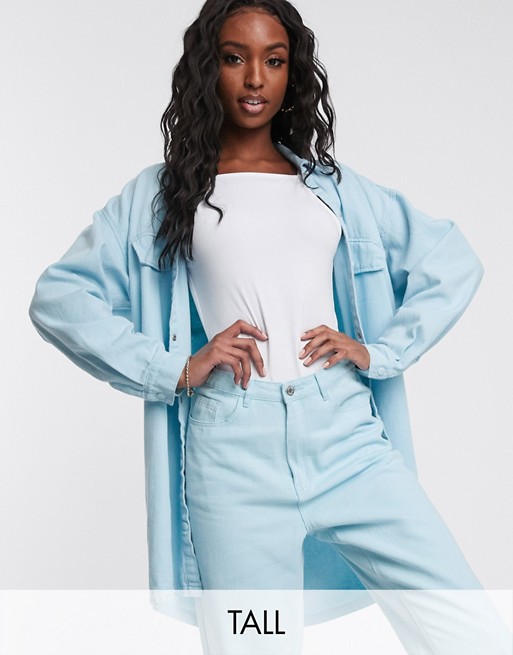 Missguided Tall co-ord oversized denim shirt in light wash