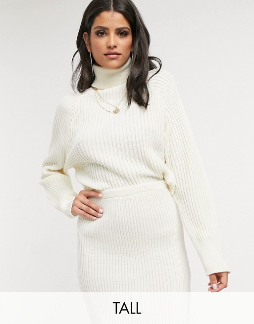 Missguided Tall co-ord roll neck crop jumper in cream