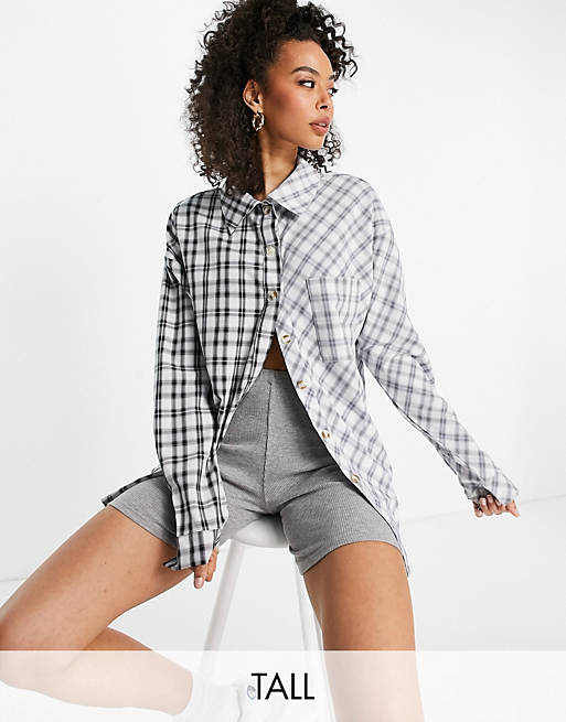 Missguided Tall co-ord shirt in blue spliced check
