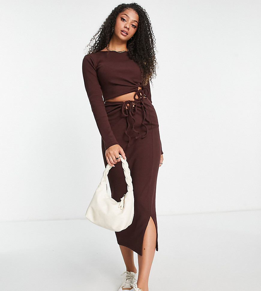 Missguided Tall co-ord side tie midaxi skirt in brown