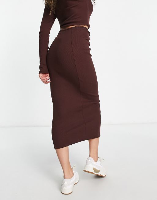 Missguided Tall co-ord side tie midaxi skirt in brown ASOS