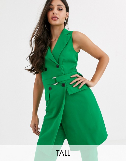 Missguided Tall co-ord sleeveless belted blazer in green