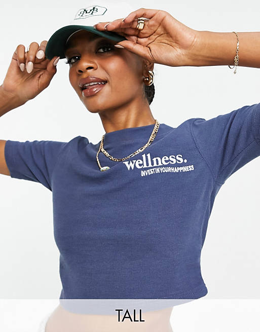 Missguided Tall co-ord wellness motif crop t-shirt in blue